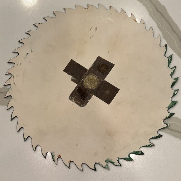 Vintage Folk Art Hand-Painted 9" Circular Saw Blade with Donkey & Old Barn - Picture 5 of 6